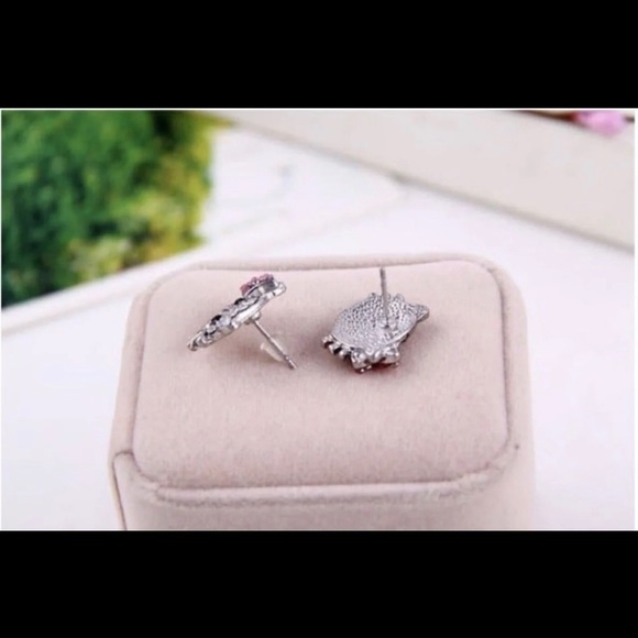 Gold Plated Plated Kitty Rhinestone Earrings - Picture 2 of 2